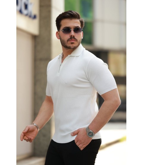 Erkek Fermuarlı Yakalı Kısa Kollu Tshirt
