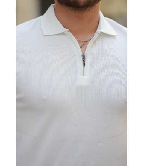 Erkek Fermuarlı Yakalı Kısa Kollu Tshirt