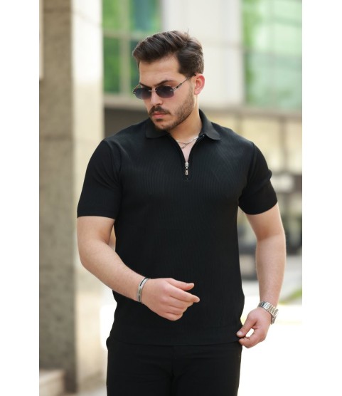 Erkek Fermuarlı Yakalı Kısa Kollu Tshirt