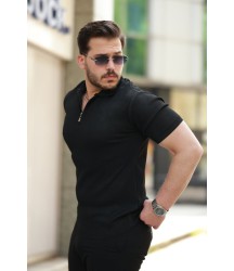Erkek Fermuarlı Yakalı Kısa Kollu Tshirt