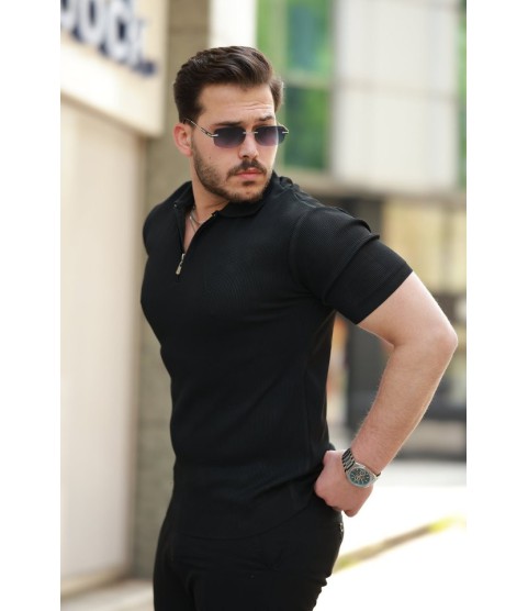 Erkek Fermuarlı Yakalı Kısa Kollu Tshirt