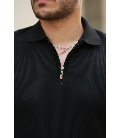 Erkek Fermuarlı Yakalı Kısa Kollu Tshirt