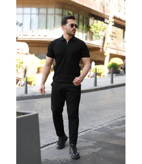 Erkek Fermuarlı Yakalı Kısa Kollu Tshirt