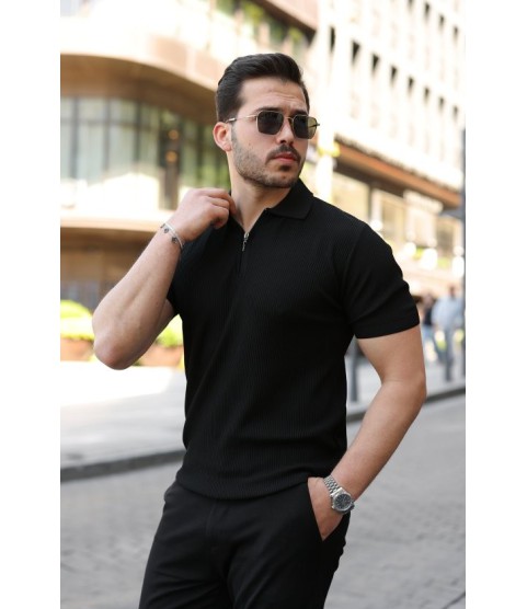 Erkek Fermuarlı Yakalı Kısa Kollu Tshirt