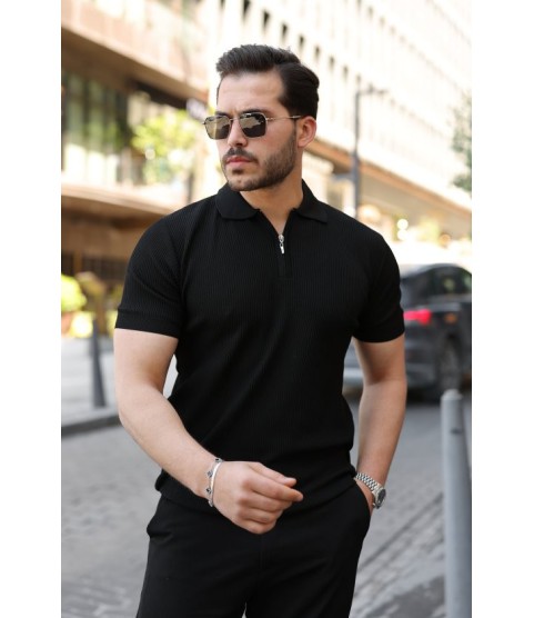 Erkek Fermuarlı Yakalı Kısa Kollu Tshirt