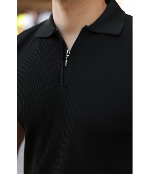 Erkek Fermuarlı Yakalı Kısa Kollu Tshirt
