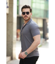 Erkek Apaj Yaka Kısa Kollu Gömlek
