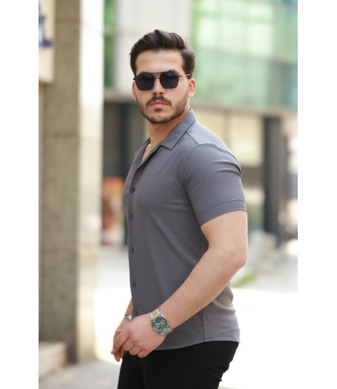 Erkek Apaj Yaka Kısa Kollu Gömlek