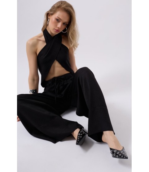Düşük Bel Oversize Keten Pantolon