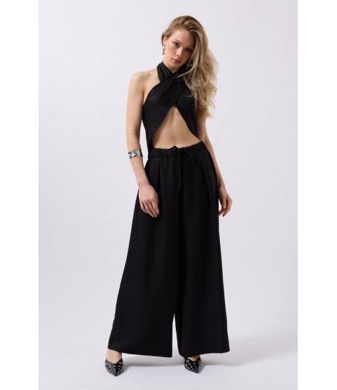 Düşük Bel Oversize Keten Pantolon