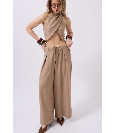 Düşük Bel Oversize Keten Pantolon