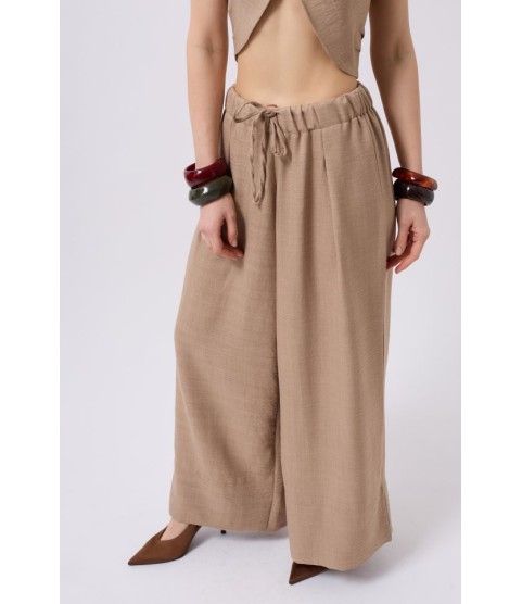 Düşük Bel Oversize Keten Pantolon