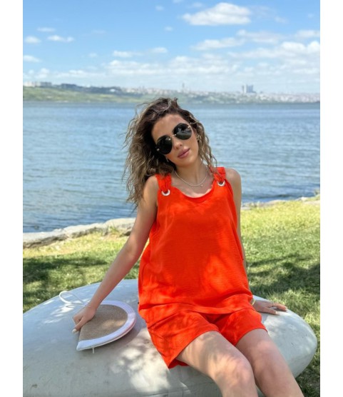Kadın Kolsuz V Yaka Kuş Gözü Detay Bluz Short Aerobin Ikili Takım Kadın Kolsuz V Yaka Kuş Gözü Detay Bluz Short Aerobin Ikili Takım