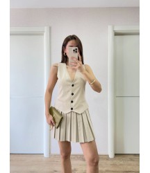Takım Görünümlu Yelekli Mini Elbise- Bej