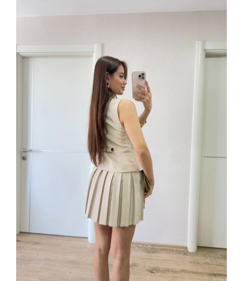 Takım Görünümlu Yelekli Mini Elbise- Bej