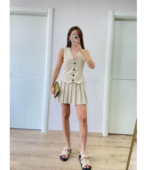 Takım Görünümlu Yelekli Mini Elbise- Bej