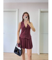 Takım Görünümlu Yelekli Mini Elbise- Bordo
