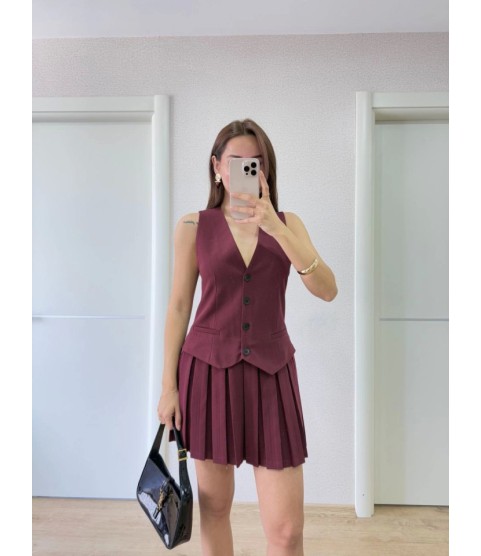 Takım Görünümlu Yelekli Mini Elbise- Bordo