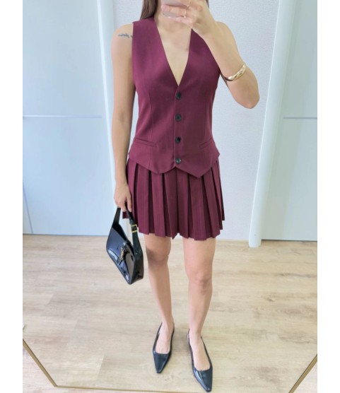 Takım Görünümlu Yelekli Mini Elbise- Bordo