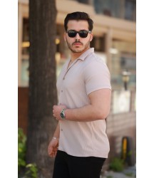 Erkek Ottoman Kumaş Apaj Yaka Kısa Kollu Gömlek
