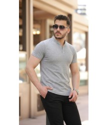 Erkek Hakim Yaka Dokuma Pamuklu Kumaş Kısa Kollu T-shirt