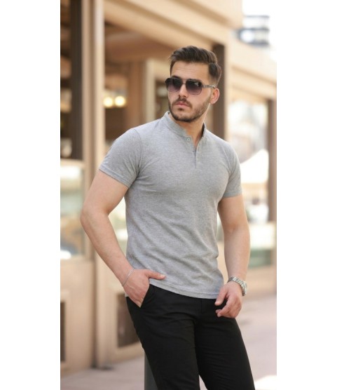 Erkek Hakim Yaka Dokuma Pamuklu Kumaş Kısa Kollu T-shirt