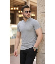 Erkek Hakim Yaka Dokuma Pamuklu Kumaş Kısa Kollu T-shirt