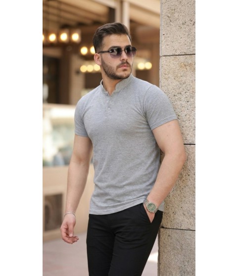 Erkek Hakim Yaka Dokuma Pamuklu Kumaş Kısa Kollu T-shirt