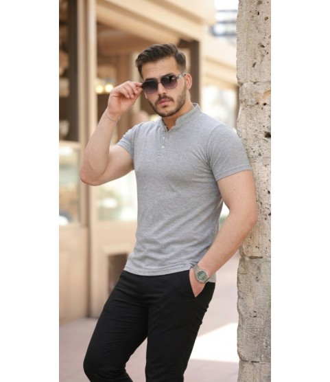 Erkek Hakim Yaka Dokuma Pamuklu Kumaş Kısa Kollu T-shirt