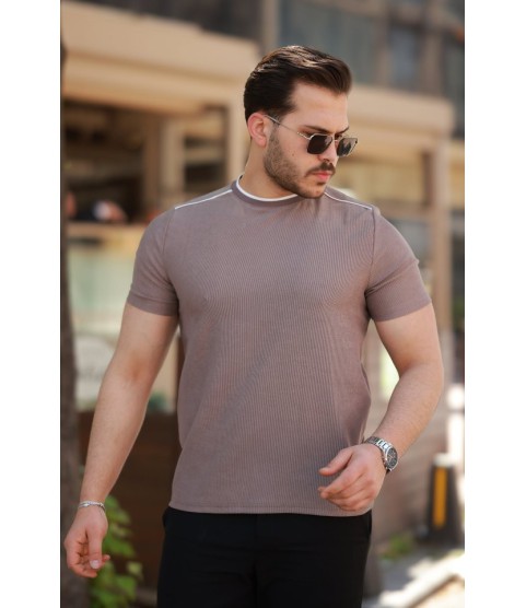 Erkek Omuzlar çizgi Detaylı Kısa Kollu T-shirt