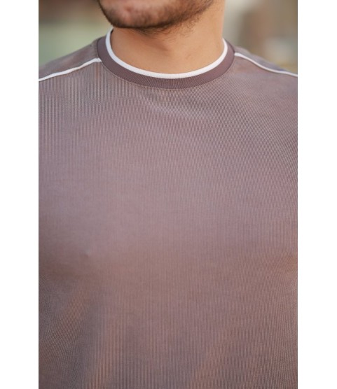 Erkek Omuzlar çizgi Detaylı Kısa Kollu T-shirt