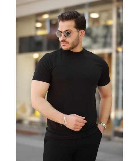 Erkek Ince çizgi Dokulu Kısa Kollu T-shirt