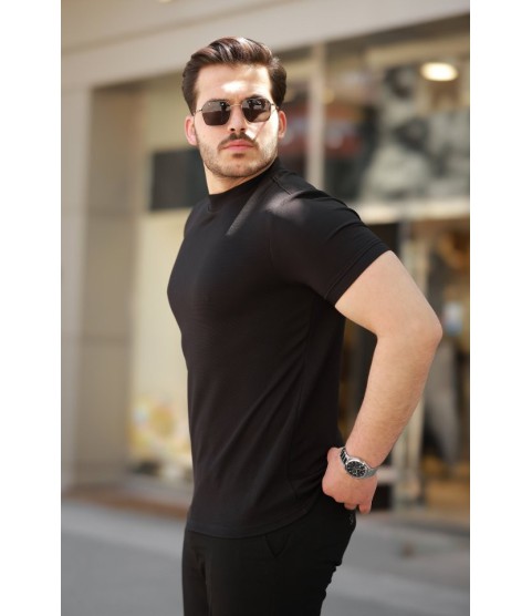 Erkek Ince çizgi Dokulu Kısa Kollu T-shirt