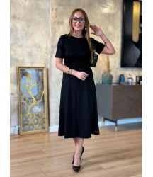 Kadın Kısa Kollu Bisiklet Yaka Midi Viskon Iki Iplik Elbise