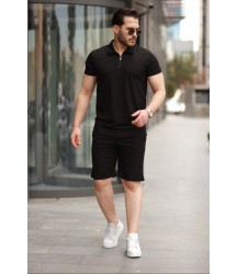 Erkek Yakalı Fermuarlı T-shirt şort Ikili Takım