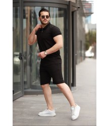 Erkek Yakalı Fermuarlı T-shirt şort Ikili Takım