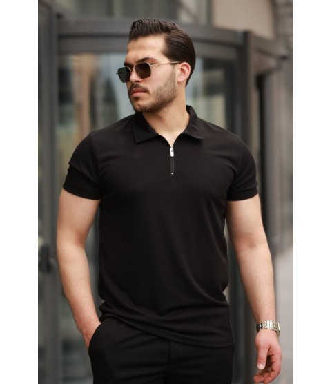 Erkek Yakalı Fermuarlı T-shirt şort Ikili Takım