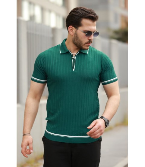Erkek Fermuarlı Yakalı Kısa Kollu T-shirt