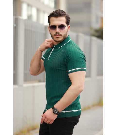 Erkek Fermuarlı Yakalı Kısa Kollu T-shirt