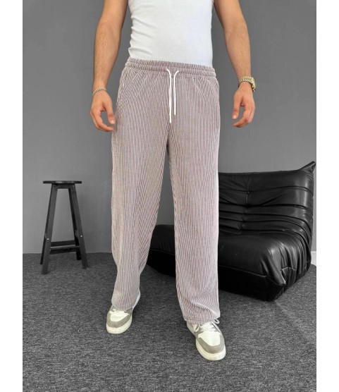 Su Yolu Çizgili Cepli Pantalon - Kahverengi