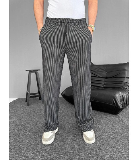 Su Yolu Çizgili Cepli Pantalon - Siyah