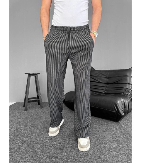 Su Yolu Çizgili Cepli Pantalon - Siyah