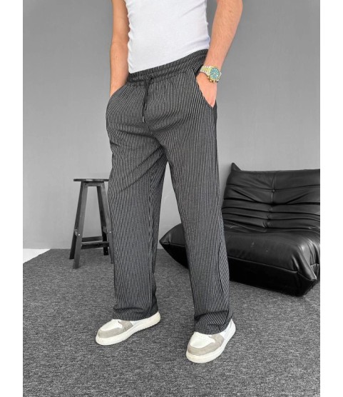 Su Yolu Çizgili Cepli Pantalon - Siyah