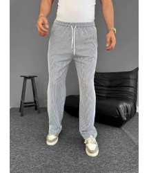 Su Yolu Çizgili Cepli Pantalon - Gri