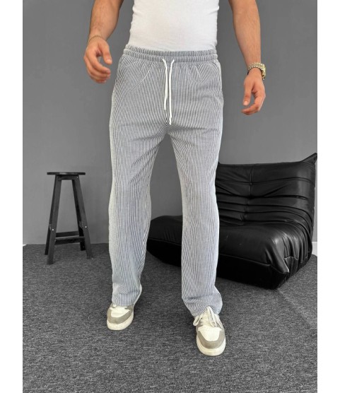 Su Yolu Çizgili Cepli Pantalon - Gri