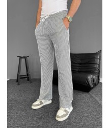 Su Yolu Çizgili Cepli Pantalon - Gri
