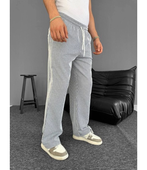 Su Yolu Çizgili Cepli Pantalon - Gri