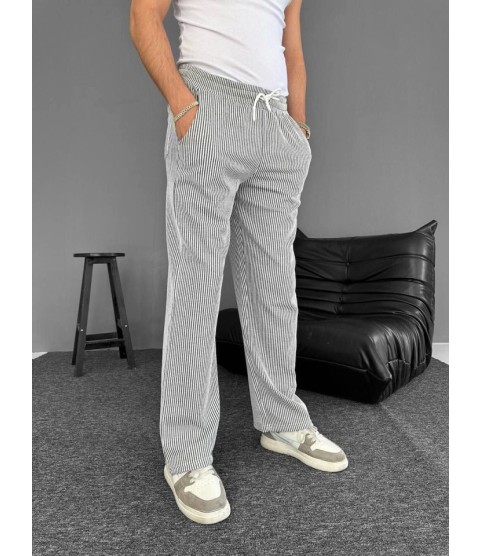 Su Yolu Çizgili Cepli Pantalon - Gri