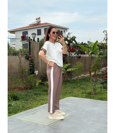 Kadın Modal Dokulu Kumaş Yanı şeritli Takım