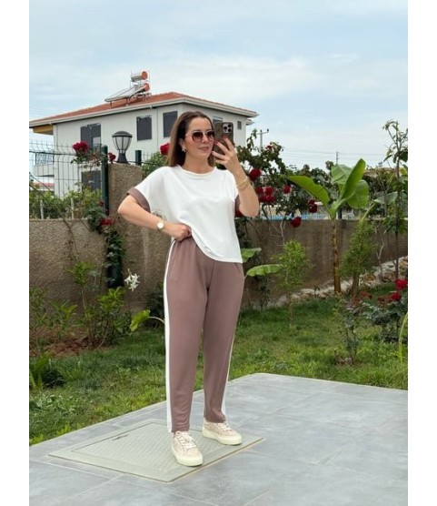 Kadın Modal Dokulu Kumaş Yanı şeritli Takım